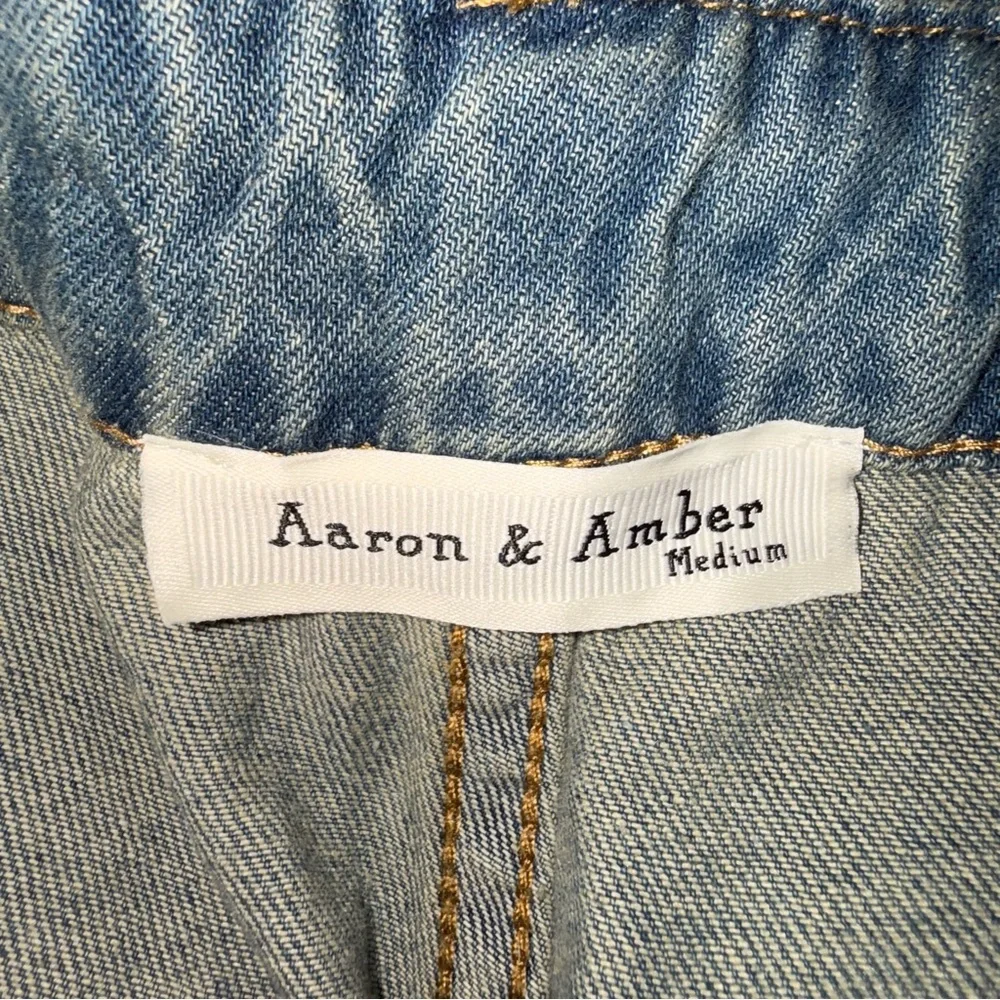 Aaron & Amber Bib Overalls Women’s Medium Blue Flare Plaid Denim Wide Leg